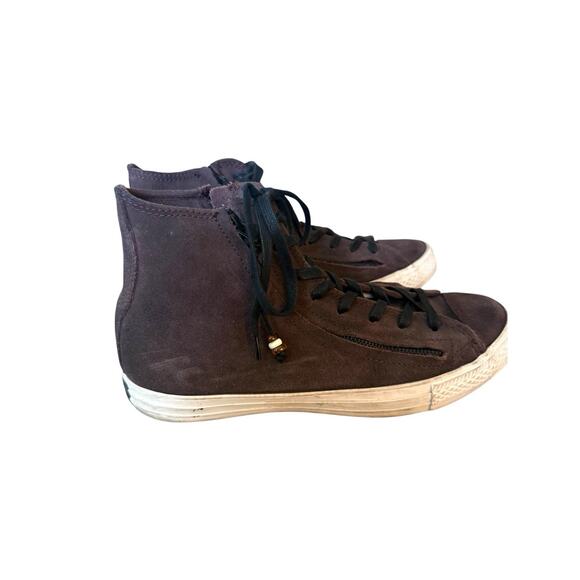 Converse All Star M 8.5 / W 10.5 Double Zip Dark Brown Suede Hi Top Sneaker - Picture 3 of 9